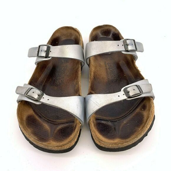 Birkis Slides Metallic Silver 37 Womens Birkenstocks Sandals - Picture 2 of 8